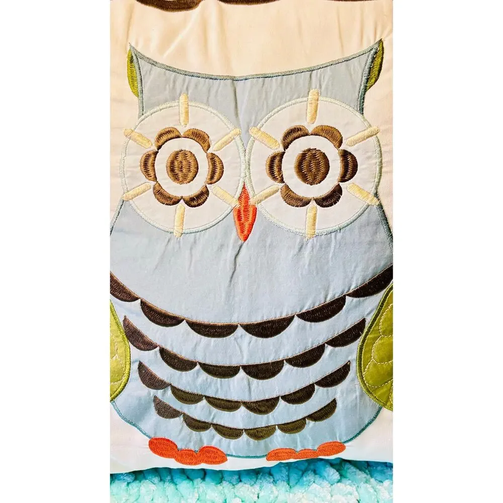 Adorable whimsical Owl patchwork pattern 2D throw pillow cushion sz 12x12